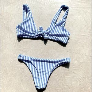 NEW White and blue stripes Bikini LARGE - Buy 2 bathing suits and get 20% off